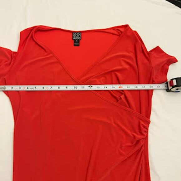 Clara Sunwoo Dress Cold Shoulder Faux Wrap V Neck Women's Red XL - Picture 4 of 9
